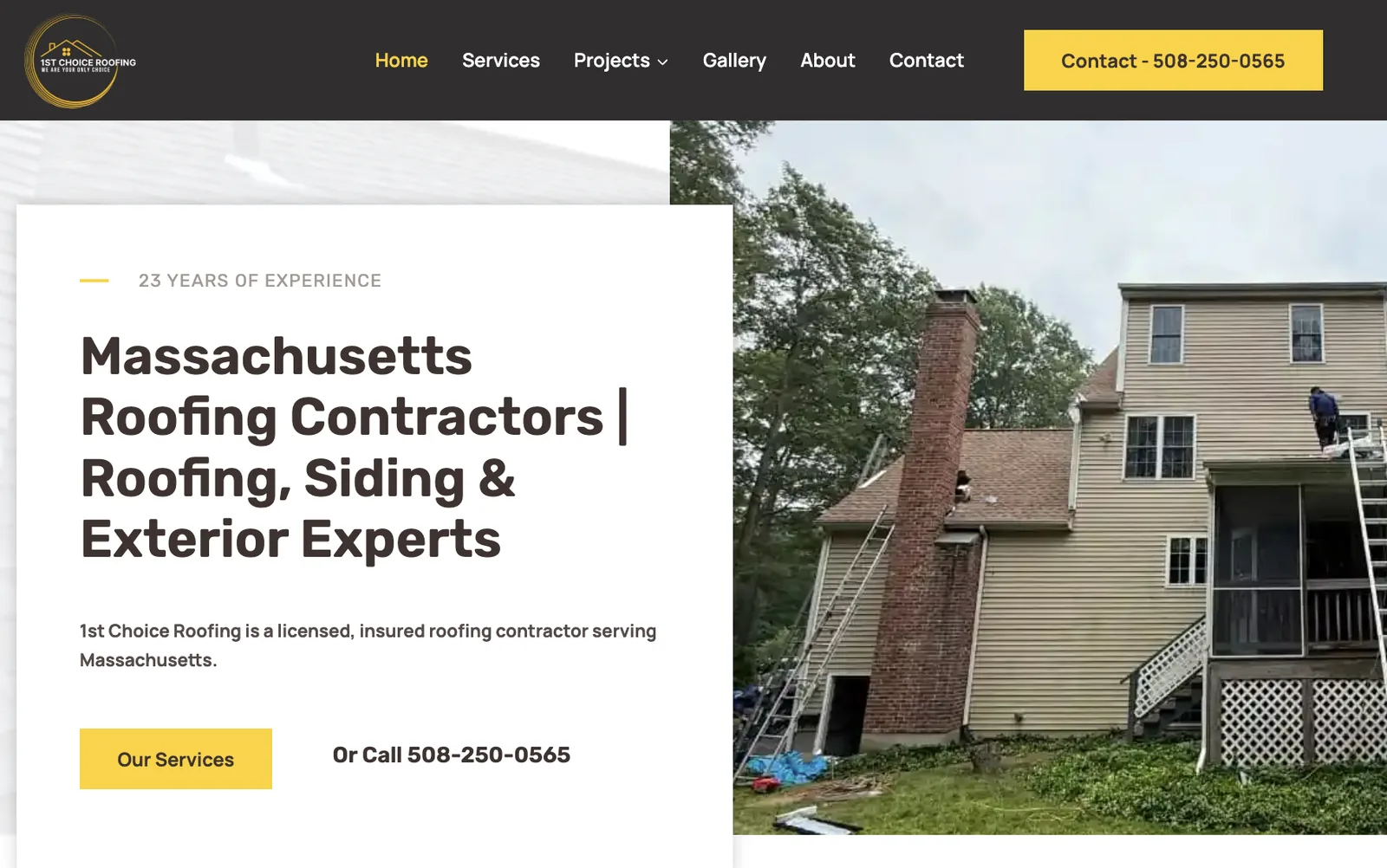 1st Choice Roofing homepage — Massachusetts roofing, siding and exterior contractor website